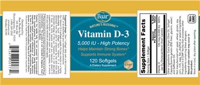 Vitamin D-3 5,000 IU label