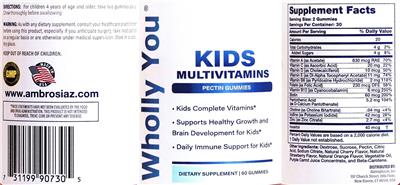 Kids Multivitamins label