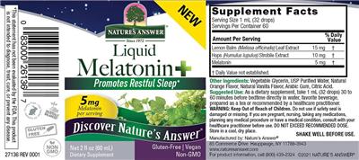 Liquid Melatonin+ 5 mg label