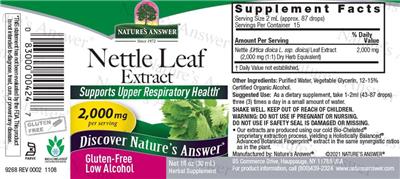 Nettle Leaf Extract 2,000 mg label