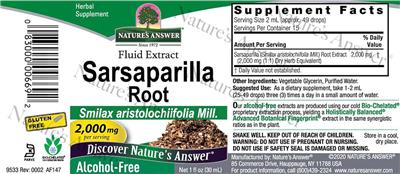 Sarsaparilla 2,000 mg Alcohol-Free label