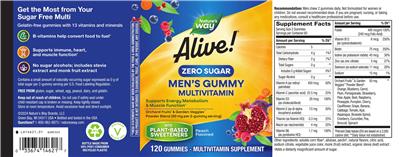 Alive! Men's Gummy Multivitamin Zero Sugar Peach Flavored label