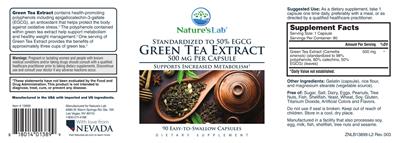 Green Tea Extract 500 mg label