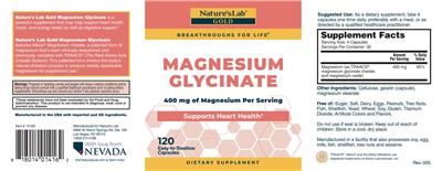 Magnesium Glycinate 400 mg label