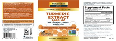 Turmeric Extract 1,000 mg label