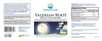 Valerian Root 500 mg label