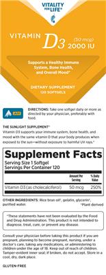 Vitamin D3 2000IU (50 mcg) label