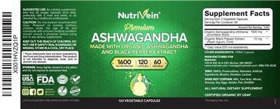 Premium Ashwagandha 1600 mg label
