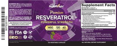 Premium Resveratrol+ Powerful Strength 1450 mg label