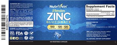 Premium Zinc Gluconate 100 mg label