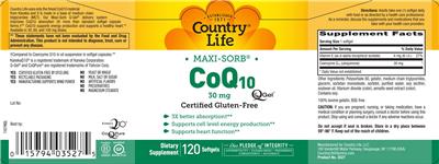 Maxi-Sorb CoQ10 30 mg label