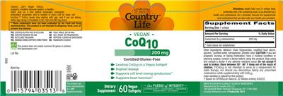 Vegan CoQ10 200 mg label
