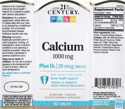 Calcium 1000 mg label