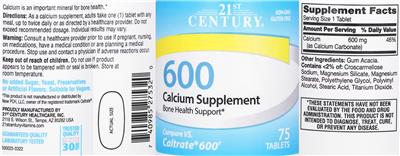 Calcium Supplement 600 label