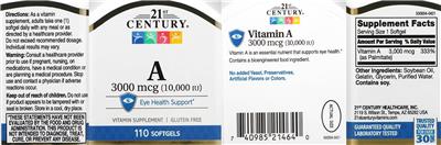 Vitamin A 3000 mcg label