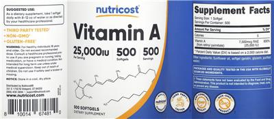Vitamin A 25,000 IU label