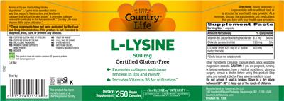L-Lysine 500 mg label