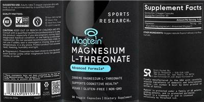 Magnesium L-Threonate 2000 mg label