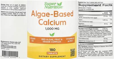 Algae-Based Calcium 1,000 mg label