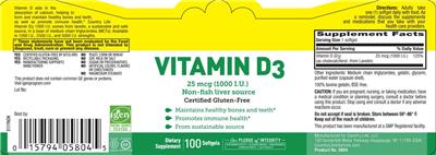 Vitamin D3 25 mcg (1000 IU) label