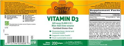 Vitamin D3 125 mcg (5,000 IU) label