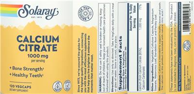 Calcium Citrate 1000 mg label