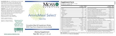 AminoMeal Select Vanilla label