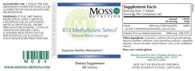 B12 Methylfolate Select Natural Berry Lozenge label