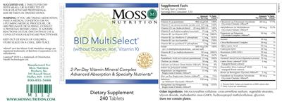 BID MultiSelect (without Copper, Iron, Vitamin K) label