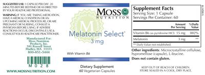 Melatonin Select 3 mg label