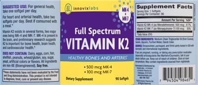 Full Spectrum Vitamin K2 label
