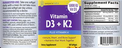 Vitamin D3 + K2 label