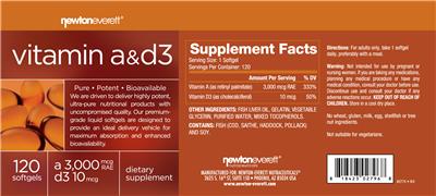 Vitamin A 3,000 mcg RAE & D3 10 mcg label