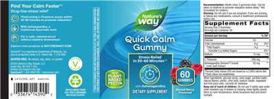 Quick Calm Gummy Mixed Berry Flavored label