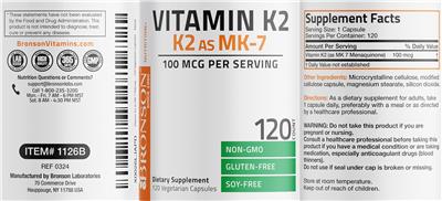 Vitamin K2 100 mcg label