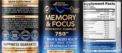 Memory & Focus 750 mg label