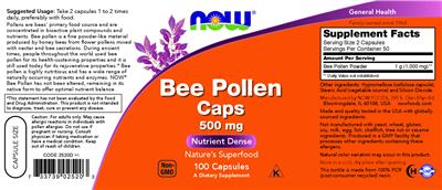 Bee Pollen Caps 500 mg label