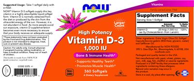 High Potency Vitamin D-3 1,000 IU label
