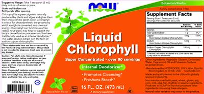 Liquid Chlorophyll Natural Mint Flavor label