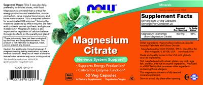 Magnesium Citrate 400 mg label