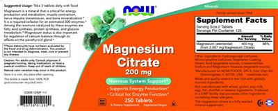 Magnesium Citrate 200 mg label