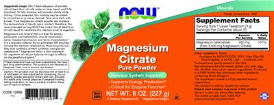 Magnesium Citrate Pure Powder label