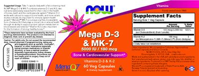 Mega D-3 5000 IU & MK-7 180 mcg label