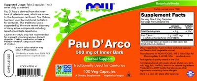 Pau D'Arco 500 mg label