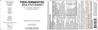 Teen Fermented Multivitamin+ label
