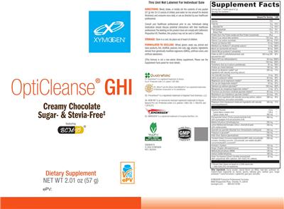 OptiCleanse GHI Creamy Chocolate Sugar-& Stevia-Free label