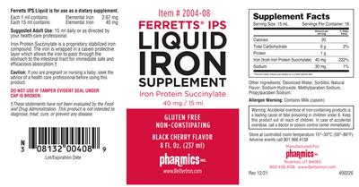 Ferretts IPS Liquid Iron Supplement Black Cherry Flavor label