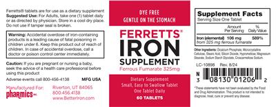 Ferrets Iron Supplement 325 mg label
