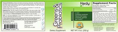 Greens & Probiotics Powder label