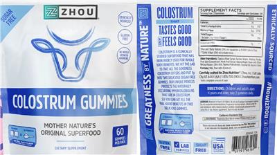 Colostrum Gummies Natural Peach Flavor label